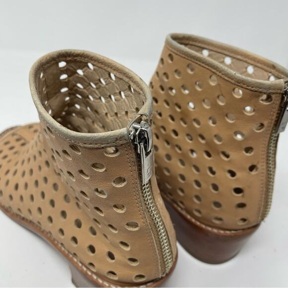 Loeffler Randall Ione Beach Tan Leather Perforated Open Toe Ankle Boots Shoes 6 - Picture 7 of 16